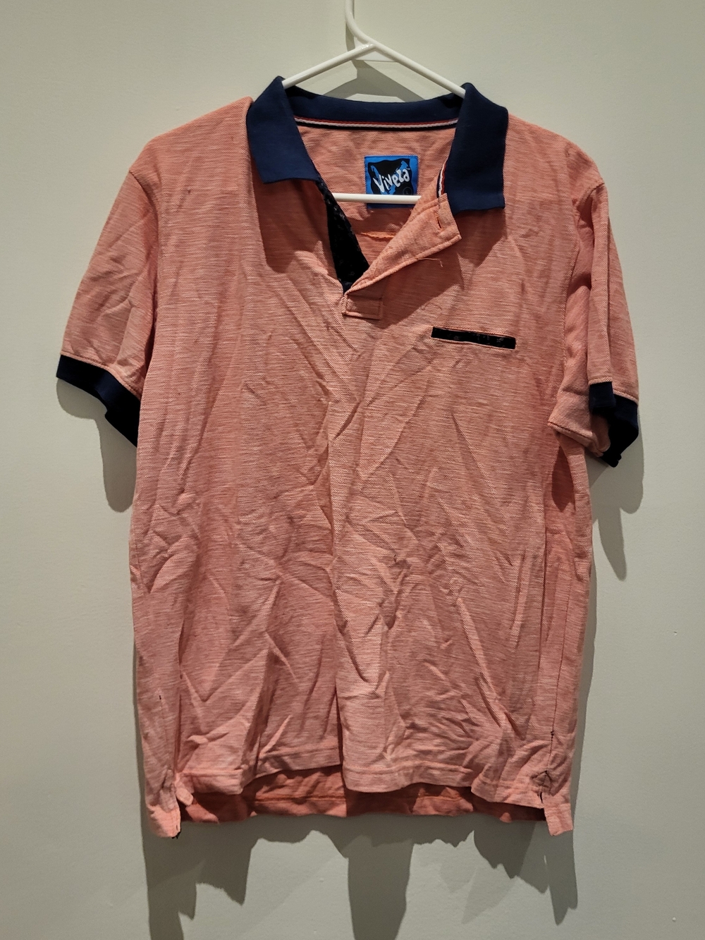 Men's Pink Polo with Navy Contrast Collar